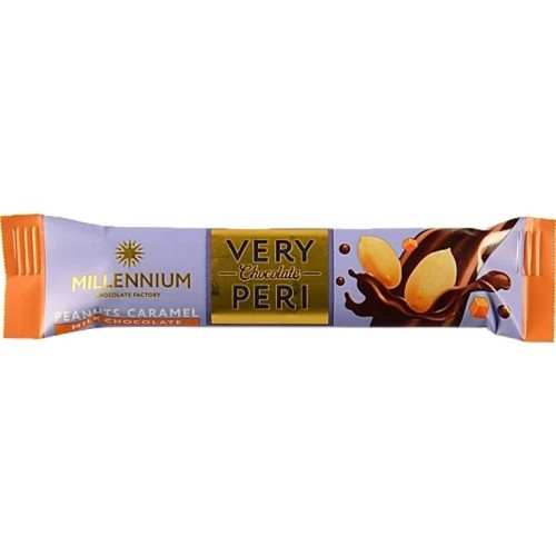 Шоколад «Millennium Very Peri» молочний з начинкою з арахісу, родзинок, злаків та солоної карамелі 34 г, ТМ Міленіум