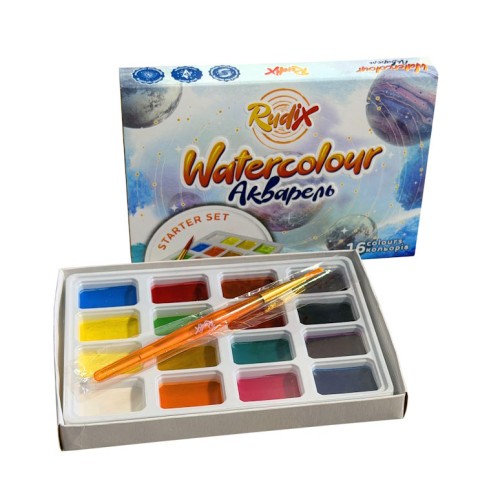 Фарби акварельні «Starter Set» на 16 кольорів з пензликом, RUDIX