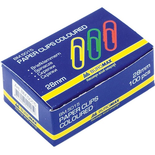 Скріпки кольорові круглі 28 мм, 100 шт., ТМ Buromax