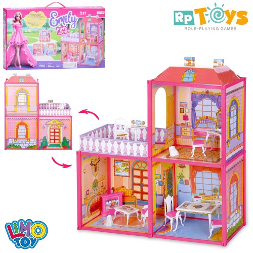 Будиночок 2-х поверховий з меблями та лялькою, у коробці 60х42 см