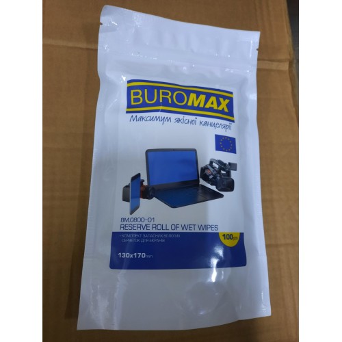 Серветки для чищення екранів, моніторів та оптики у м`який упаковці, ТМ Buromax