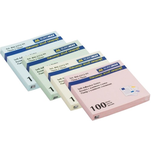 Блок паперу клеєний 76х76 мм 100 аркушів, в асортименті, TM Buromax