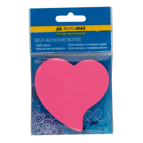 Блок паперу «Серце» не клеєний 50 аркушів неон, в асортименті, TM Buromax