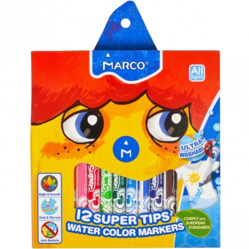 Фломастери «Super Washable», 12 кольорів, ТМ Marco