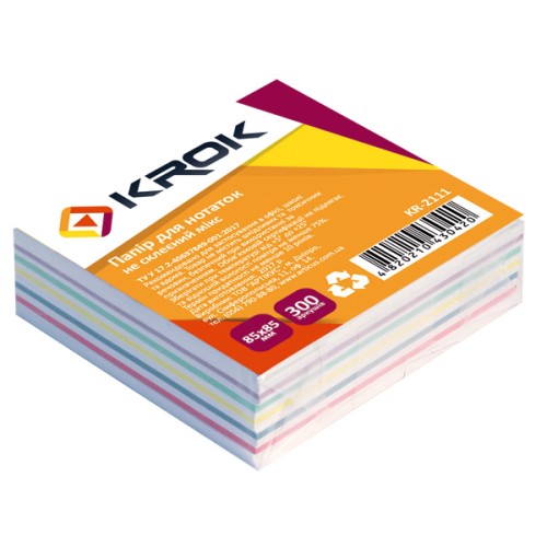 Блок паперу «Мікс» не клеєний 85х85 мм на 300 аркушів, ТМ Krok