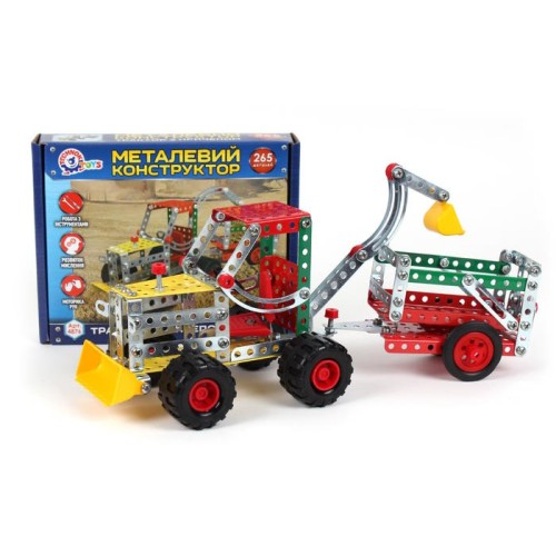 Конструктор металевий «Трактор з причепом» на 265 деталей, у коробці 19х19х3,5 см, ТМ Технок
