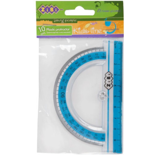 Транспортир 10 см 180° з блакитною смужкою, в блістері, ТМ ZiBi