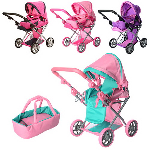 Візочок для ляльок «Демисезонний» металевий з регульованою ручкою та кошиком, в асортименті, у коробці 37х45х14 см