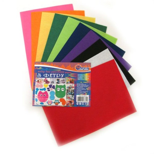 Фетр А4 товщиною 1,2 мм 170 gsm 10 кольорів, ТМ J.Otten