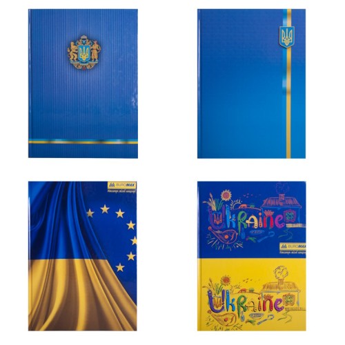 Канцелярська книга «Українська символіка» А4 на 96 аркушів у клітинку з твердою палітуркою та ламінованою обкладинкою, в асортименті, ТМ Buromax