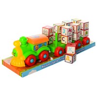 Паровоз з причепом 36 см та кубиками з українськимою абеткою, на мотузці, в слюді 38х12х11 см