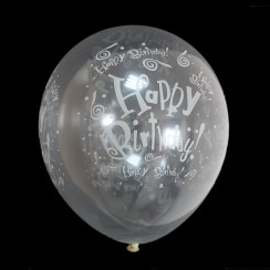 Кульки повітряні 30 см, прозорі, світяться в темряві «Happy Birthday» 100 шт. в уп.