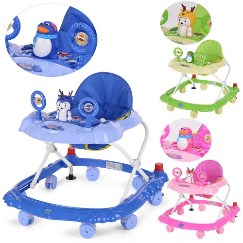 Ходунки «Пінгвін, Олень» на 7 колесах по 6 см з музикою, світлом та стопором, на батарейці, в асортименті, у коробці 66х56х53 см