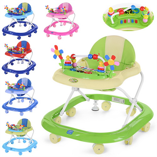 Ходунки музичні зі сввітлом на 8 колесах 6,5 см з 2 стопорами, регулюється висота, в асортименті, у пакеті