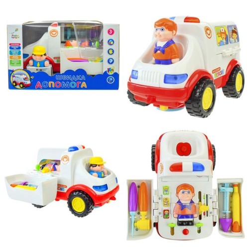 Швидка допомога музична з медичними інструментами та фігурками, на батарейці, у коробці 21,5х19,5х13 см