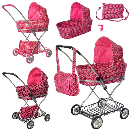 Візочок для ляльки 67х63х35 см металевий з кошиком та сумкою, в асортименті, у пакеті 62х35х12 см