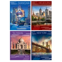 Канцелярська книга «Міста» А4 на 176 аркушів у клітинку з твердою ламінованою обкладинкою, в асортименті, ТМ Рюкзачок