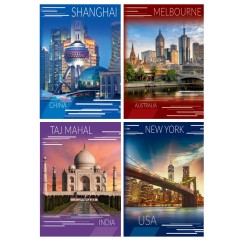 Канцелярська книга «Міста» А4 на 176 аркушів у клітинку з твердою ламінованою обкладинкою, в асортименті, ТМ Рюкзачок