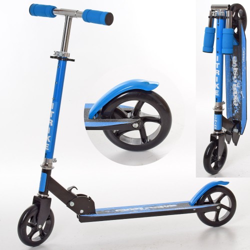 Самокат 2-колісний ПУ 145 мм, алюміній + сталь, кермо 64х84 см, підніжка 48х10 см, складний, синій