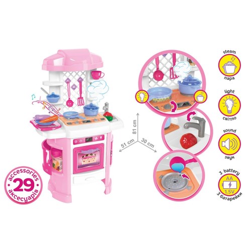 Набір «Кухня» з 29 предметів зі звуком, світлом та паром, на батарейці, у коробці 61х48х20 см, ТМ Технок