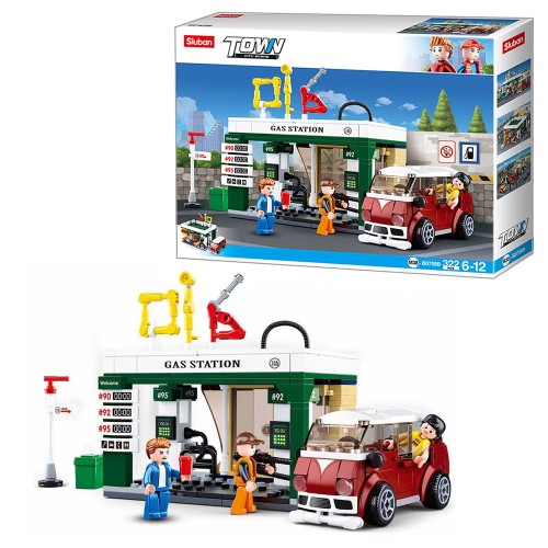 Конструктор «Заправка» на 322 деталі з транспортом та фігурками, у коробці 38х28,5х7 см, SLUBAN