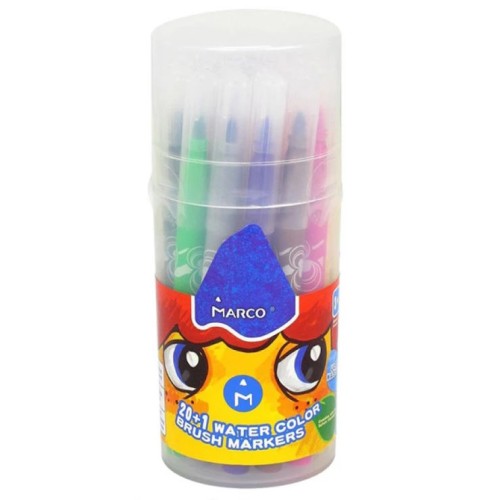 Фломастери-пензлики «Super Washable» на 21 колір, у пластиковій банці, ТМ Marco