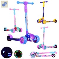 Самокат дитячий 3 колісний, складний, світло, музика, колеса PU світяться, в асортименті