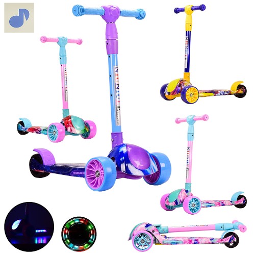 Самокат дитячий 3 колісний, складний, світло, музика, колеса PU світяться, в асортименті