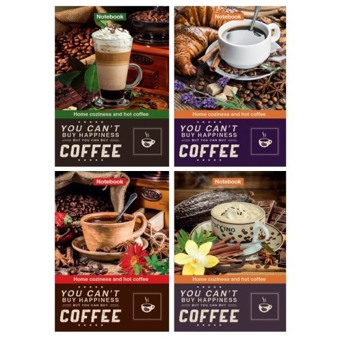 Блокнот «COFFEE» А5 на 72 аркуші у клітинку з твердою палітуркою та ламінованою обкладинкою, в асортименті, ТМ Рюкзачок
