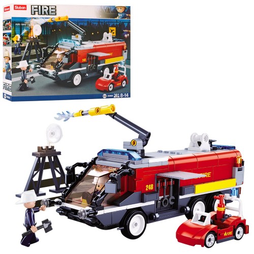 Конструктор «Пожежний автомобіль» 22,2 см на 381 деталь з машинкою та фігурками, у коробці 38,5х29х7см, SLUBAN
