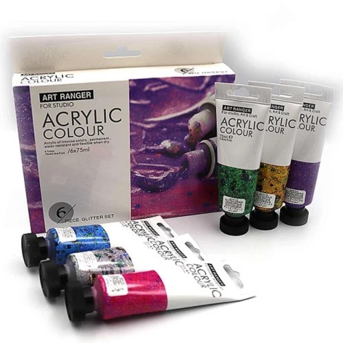 Фарби акрилові «Art ranger», 6 кольорів по 75 мл, з гліттером, TM J. Otten
