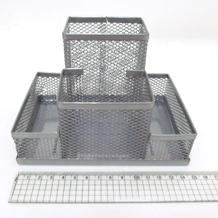 Органайзер настільний «Сітка» 150х100х100 см на 4 відділення металевий срібний, J.Otten