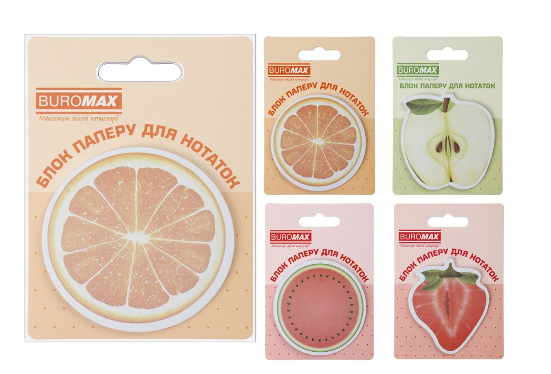 Блок паперу клеєний «FRUITS» на 30 аркушів 70 мм, ТМ Buromax