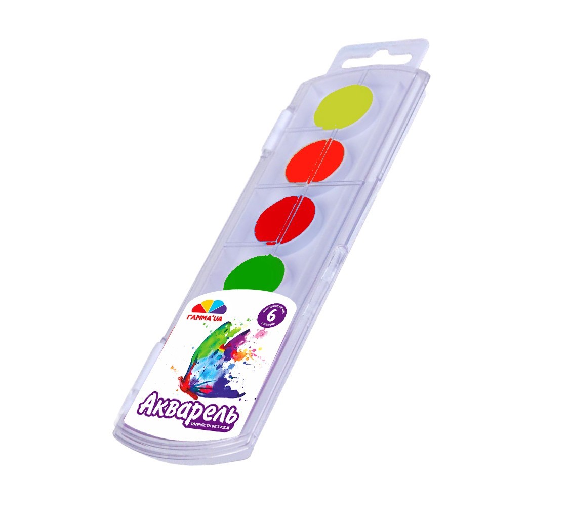 Фарби акварельні «Творчість» на 6 кольорів флуоресцентні без пензля, ТМ Гамма-Н