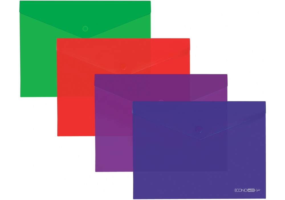 Папка-конверт на кнопці А4 прозора, в асортименті, ТМ Economix