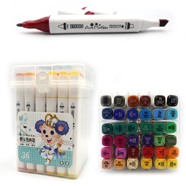 Набір скетч-маркерів «Mouse»на 36 кольорів зі кругл/скошеним наконечником у пластиковому трикутному корпусі