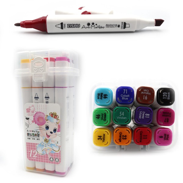 Набір скетч маркерів «Mouse» на 12 кольорів, кругл/скош наконечник, в пластиковаій упаковці