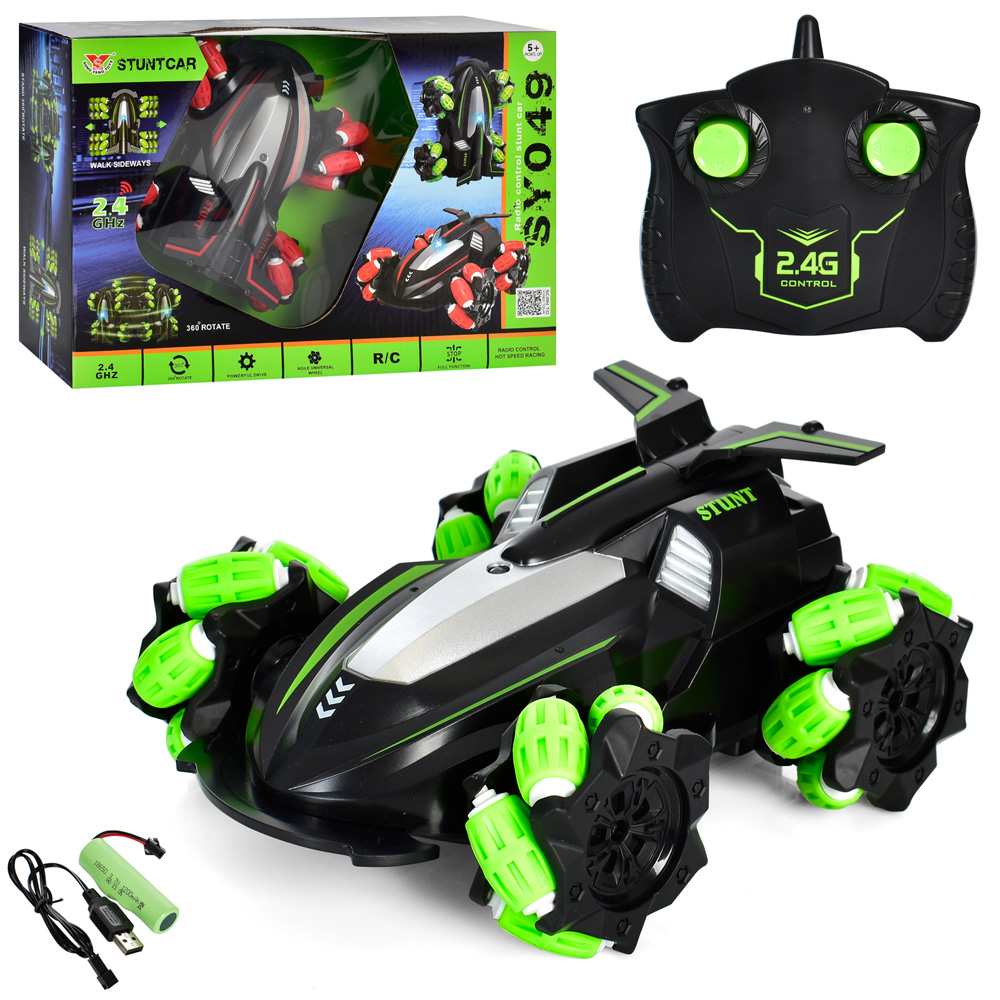 Машина 17 см р/к на акумуляторі 2,4G трюкова зі світлом та USB, в асортименті, у коробці 33,5х23х10 см