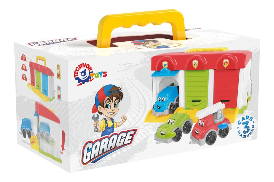Гараж та 3 машинки інерційних, у коробці 26,5х19х17 см, ТМ Технок