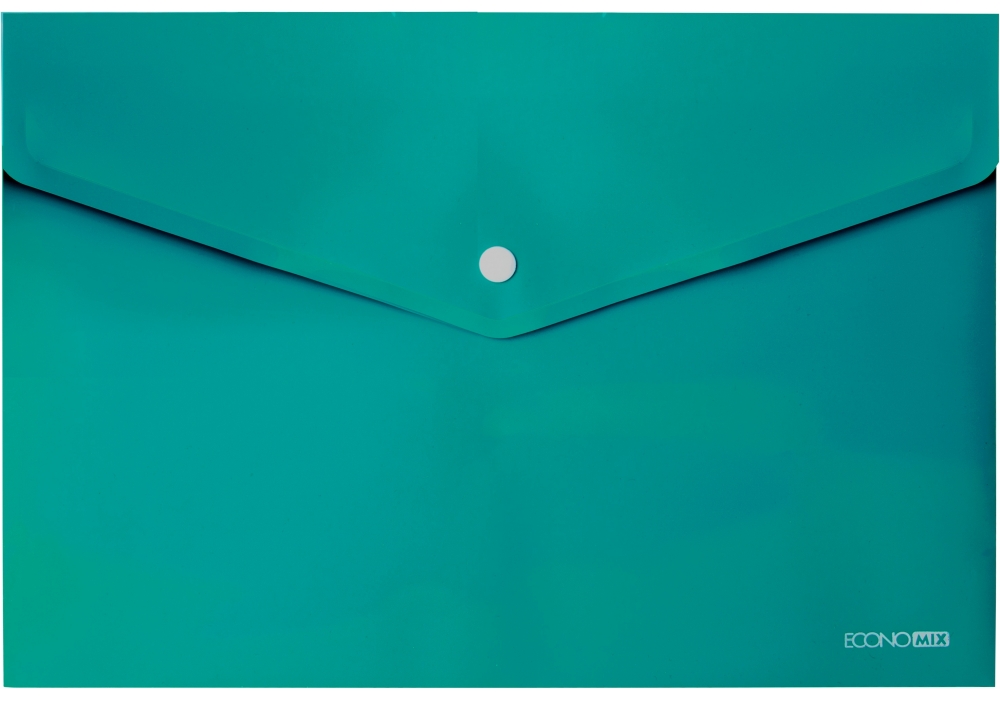 Папка-конверт на кнопці А4 180 мкм прозора з фактурою «глянець» бірюзова, ТМ Economix