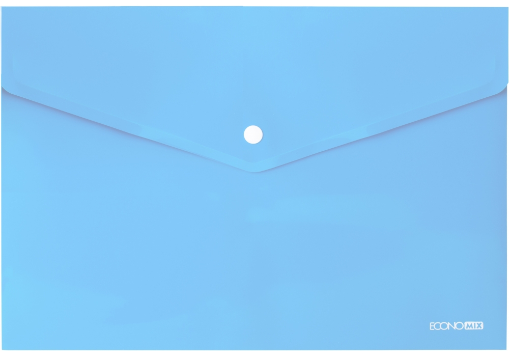 Папка-конверт на кнопці А4 180 мкм прозора, фактура «глянець» блакитна, ТМ Economix