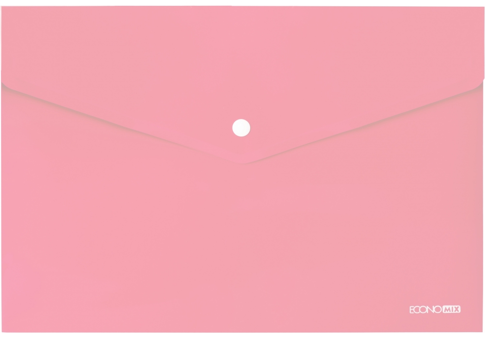 Папка-конверт на кнопці А4 180 мкм прозора, фактура «глянець», пастельна рожева, ТМ Economix