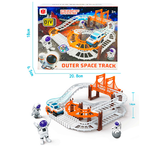 Трек «Космодром» з машинкою 8 см фігуркою 10 см, на батарейці, в коробці 21х18х6,5 см