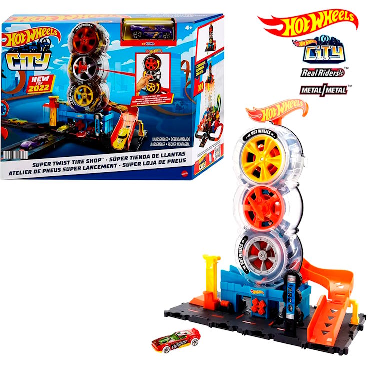 Ігровий набір «Карколомні трюки в шиномонтажі» з машинкою, у коробці 9х37х23 см, Hot Wheels