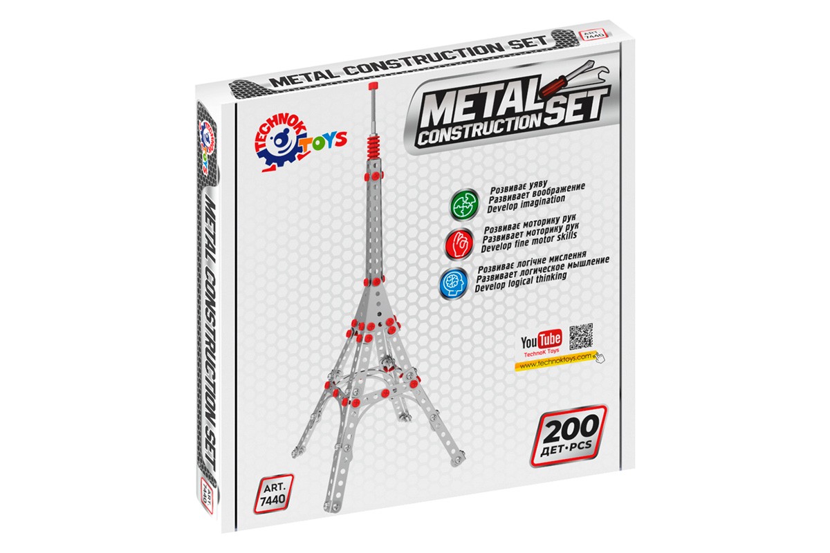 Конструктор металевий «Вежа» з 200 деталей, у коробці 19х19х3,5 см, ТМ Технок