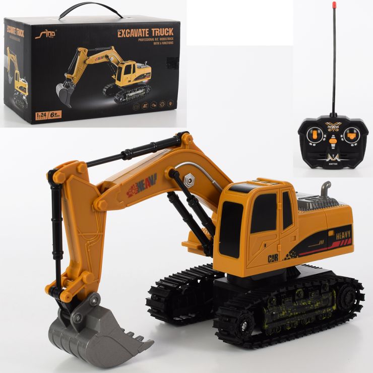 Екскаватор 26 см р/к 2,4G на акумуляторі зі світлом, USB та рухомими деталями, у коробці 26х15х14 см