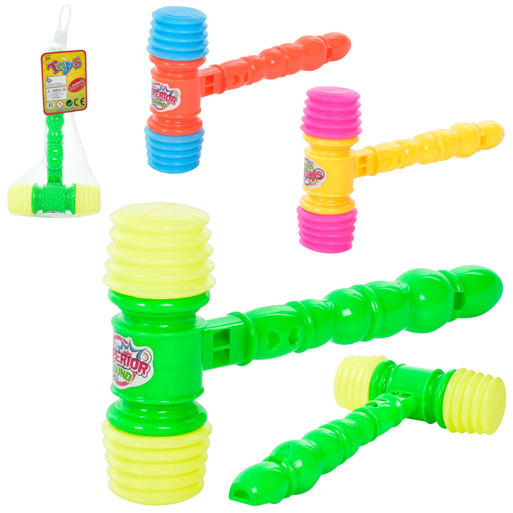 Молоточок 22 см, свисток, пищалка, в асортименті, сітка 13х29х4 см