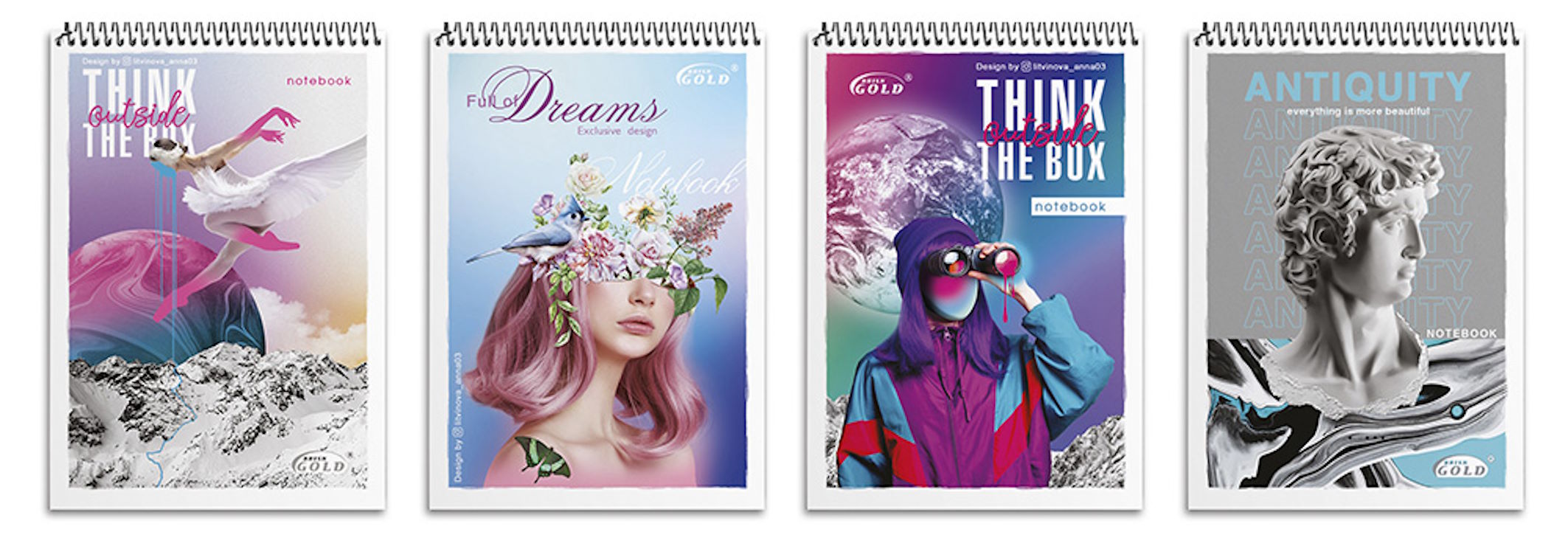 Блокнот А6 на 80 аркушів у клітинку на спіралі зверху з картонною обкладинкою, в асортименті, №6769, ТМ Gold Brisk