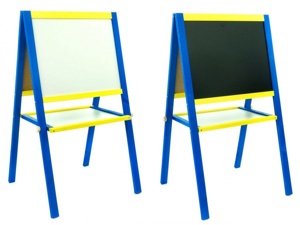Мольберт двосторонній 60х40х100см для крейди і магнітів, жовто-синій, ТМ Умняшка