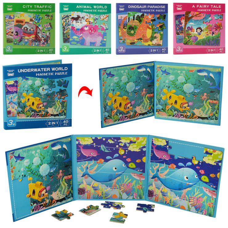 Дерев'яна іграшка «Пазли», 2 в 1, магнітні, 40 деталей, альбом, в асортименті, в пакеті 17,5х17,5х2